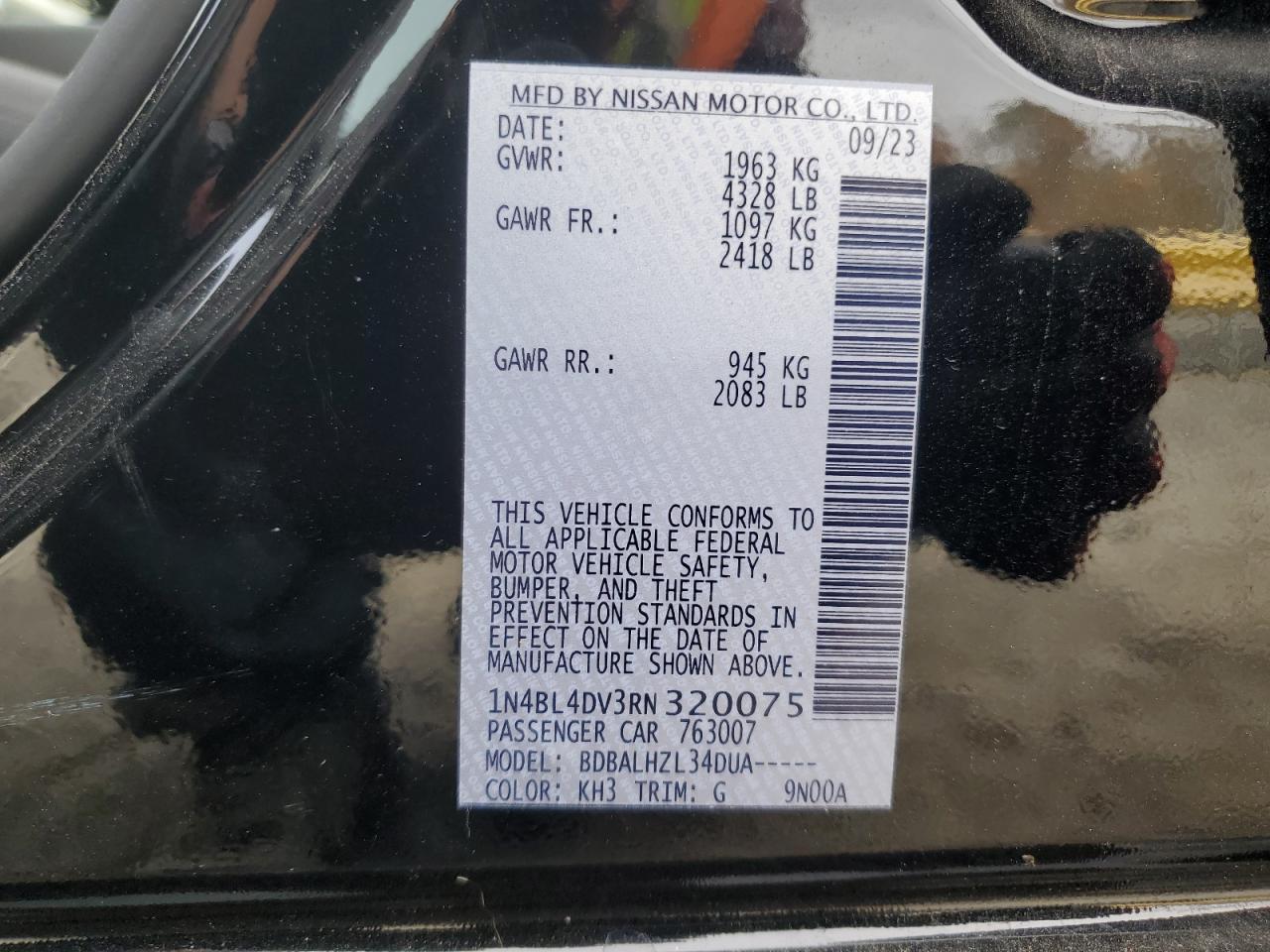 2024 NISSAN ALTIMA SV VIN:1N4BL4DV3RN320075