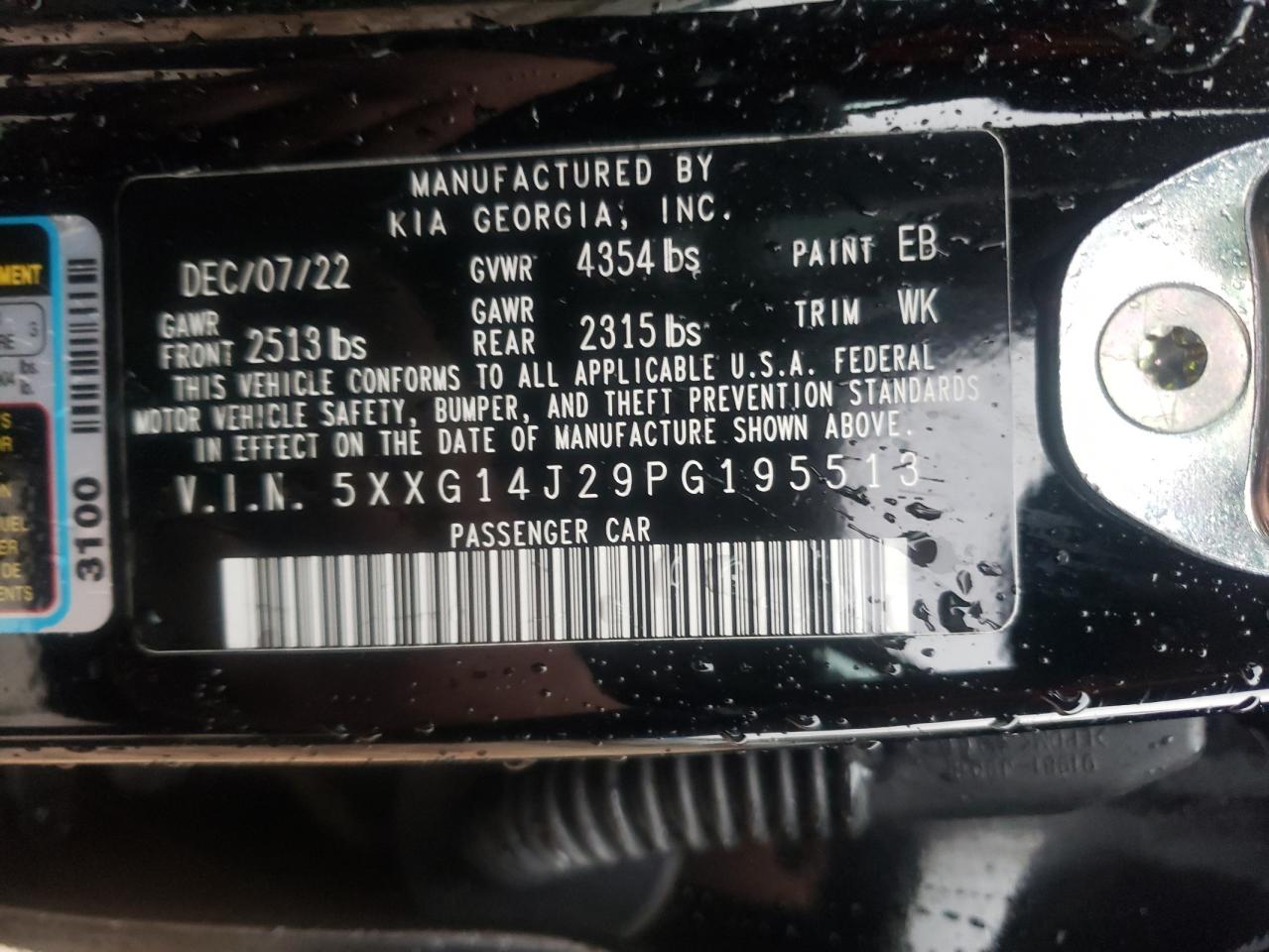 2023 KIA K5 LXS VIN:5XXG14J29PG195513