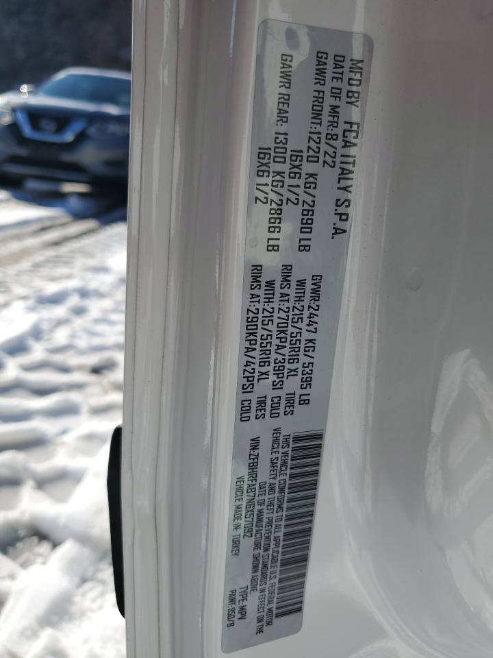 2022 RAM PROMASTER CITY TRADESMAN VIN:ZFBHRFAB7N6X57092