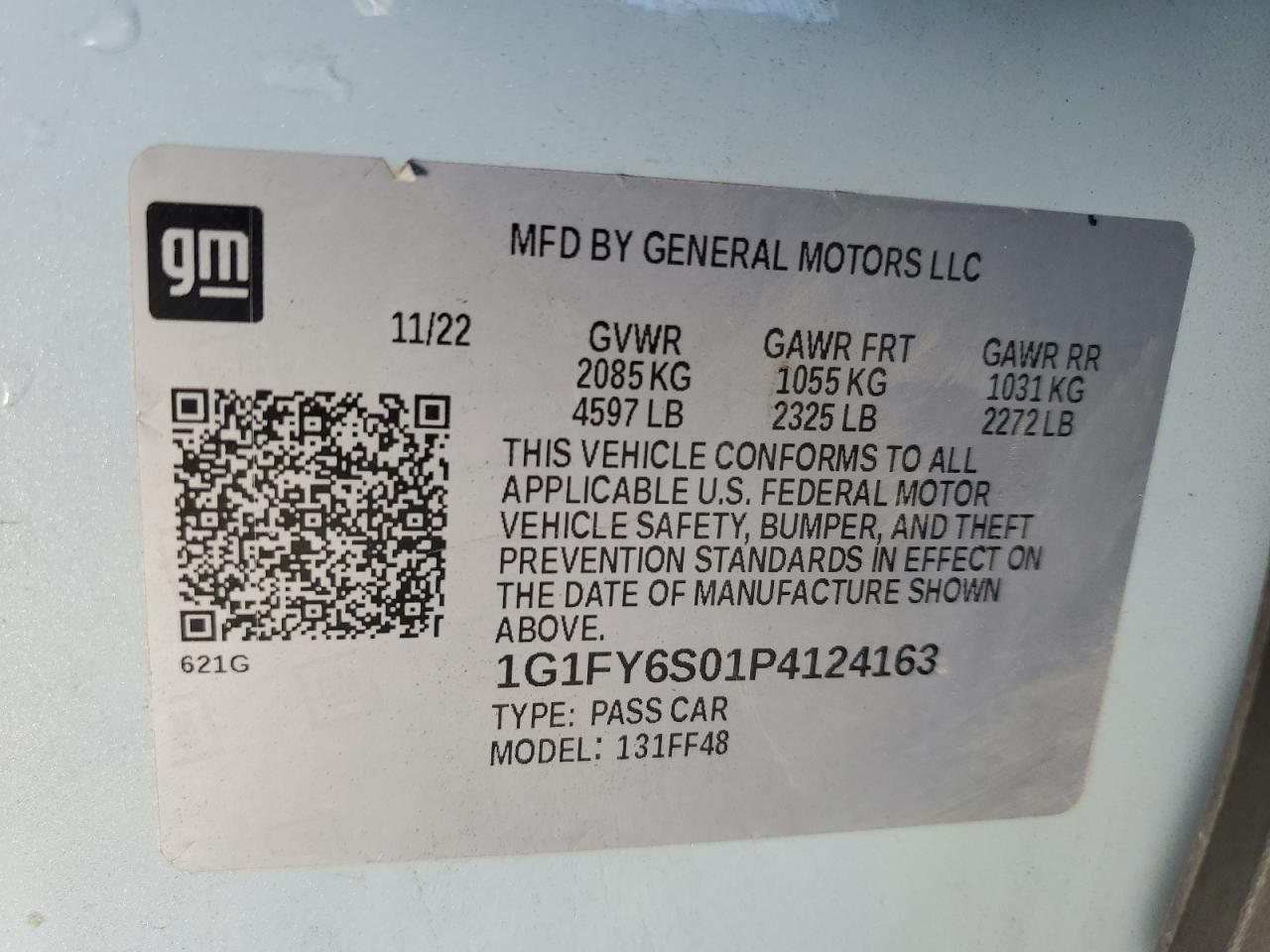 2023 CHEVROLET BOLT EUV LT VIN:1G1FY6S01P4124163