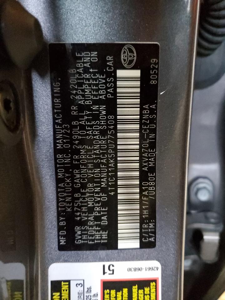 2023 TOYOTA CAMRY LE VIN:4T1C11AK5PU775408