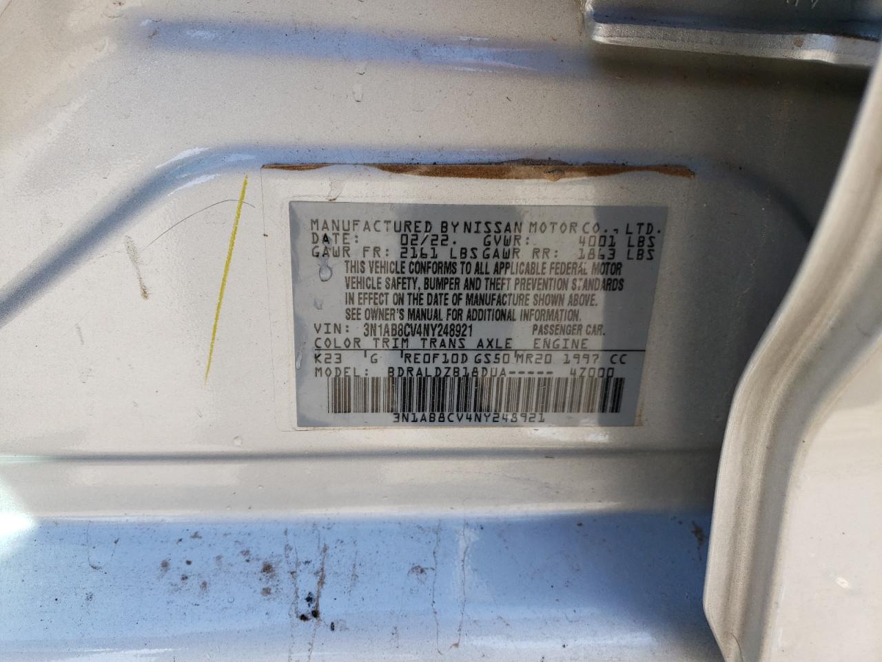 2022 NISSAN SENTRA SV VIN:3N1AB8CV4NY248921