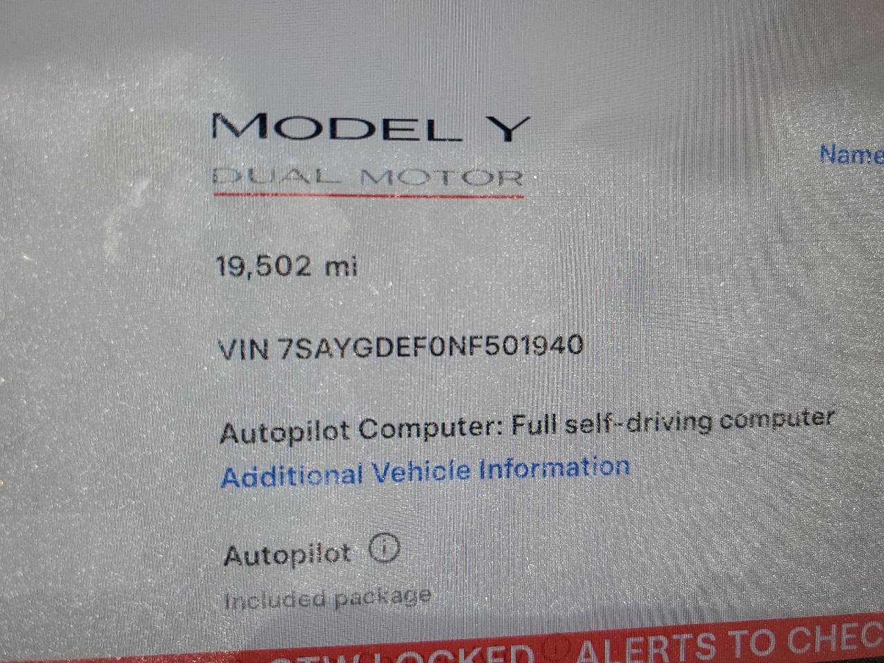 2022 TESLA MODEL Y  VIN:7SAYGDEF0NF501940