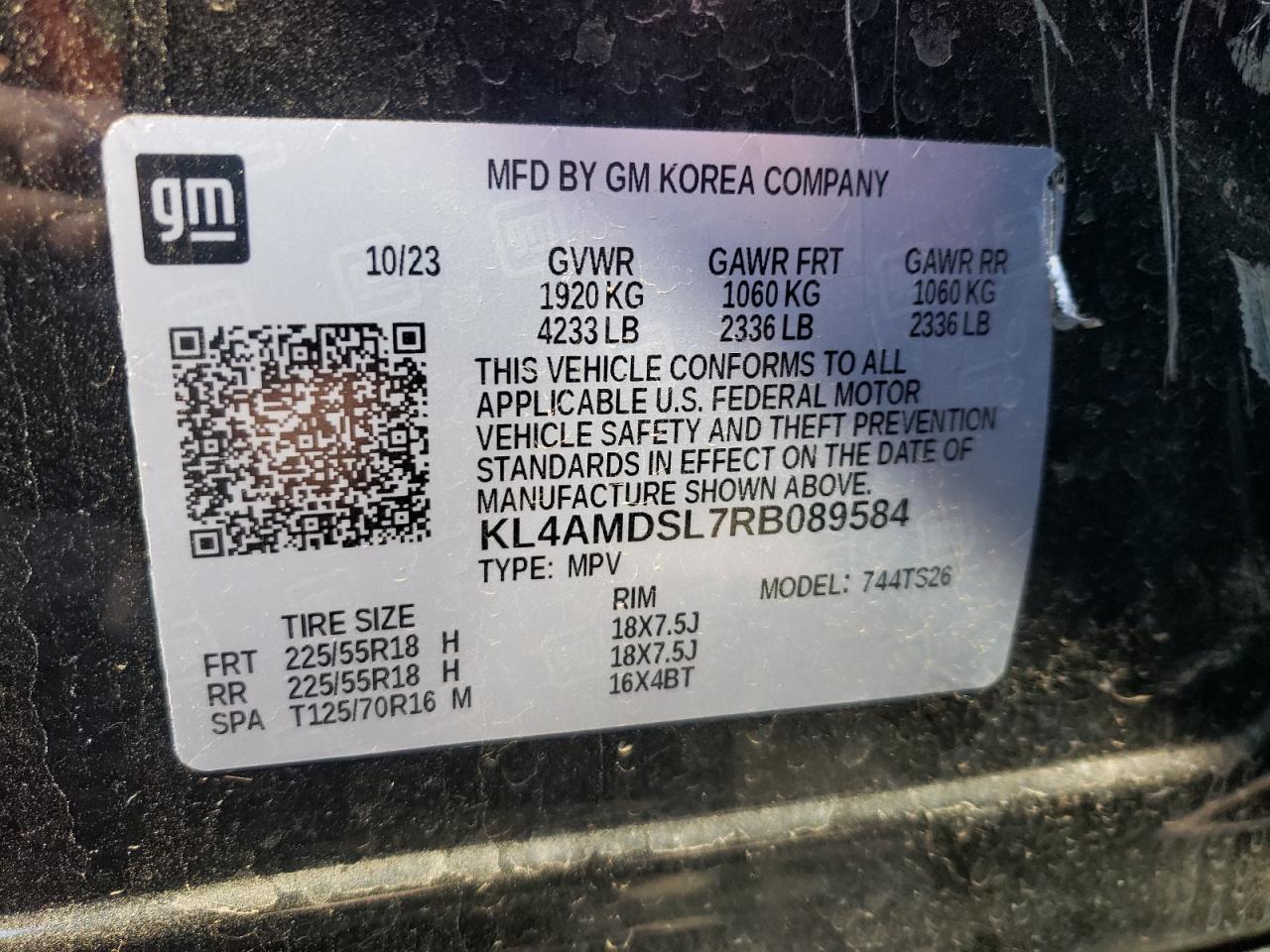 2024 BUICK ENCORE GX SPORT TOURING VIN:KL4AMDSL7RB089584