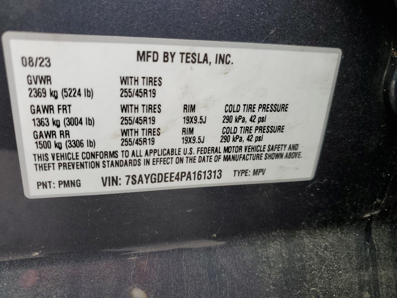 2023 TESLA MODEL Y  VIN:7SAYGDEE4PA161313