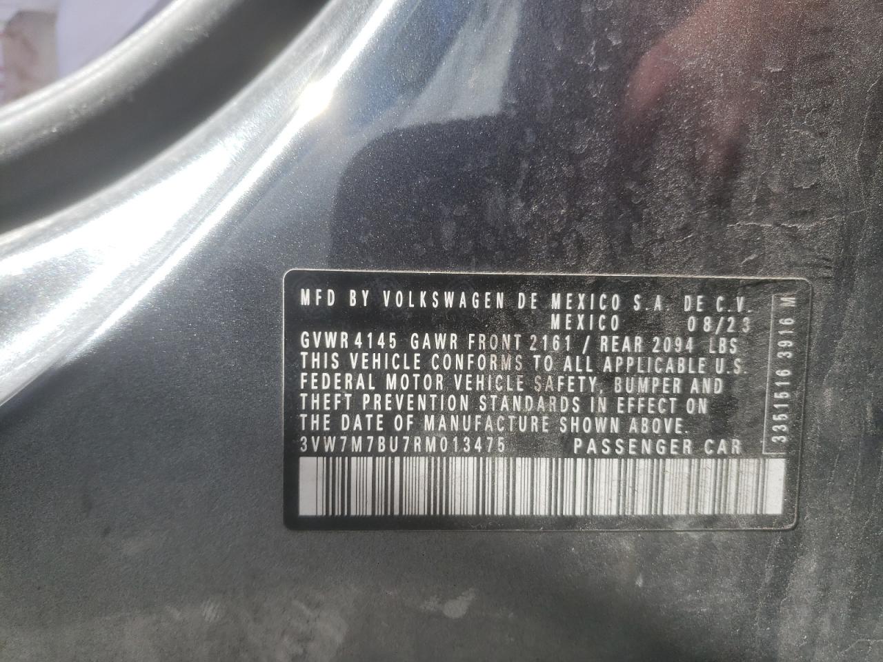 2024 VOLKSWAGEN JETTA SE VIN:3VW7M7BU7RM013475