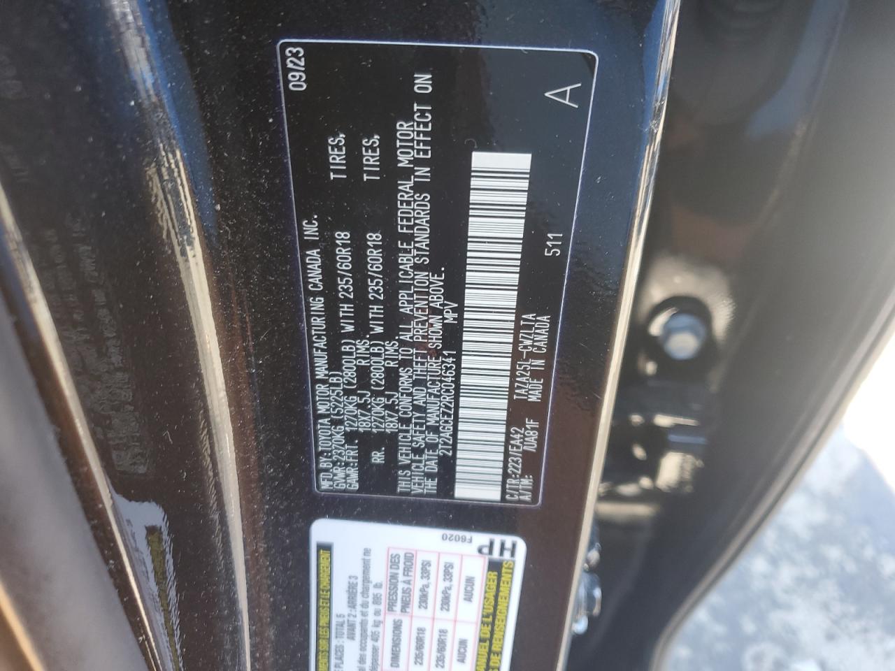 2024 LEXUS NX 350 BASE VIN:2T2AGCEZ2RC046341