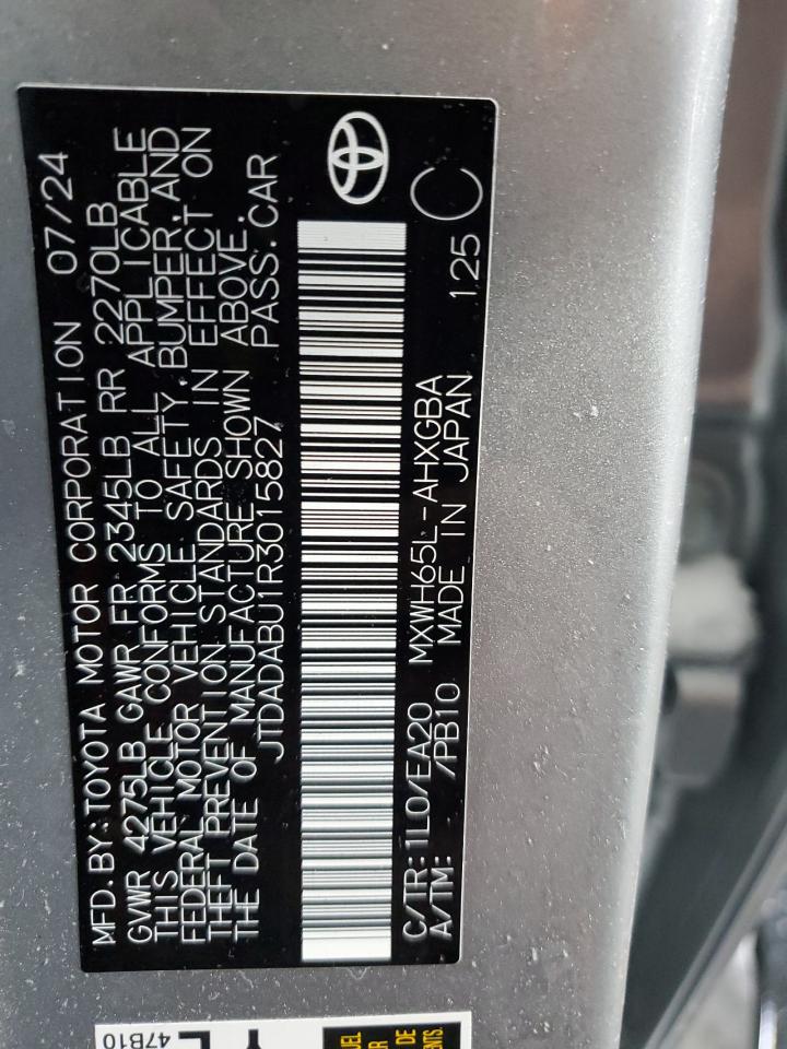 2024 TOYOTA PRIUS LE VIN:JTDADABU1R3015827