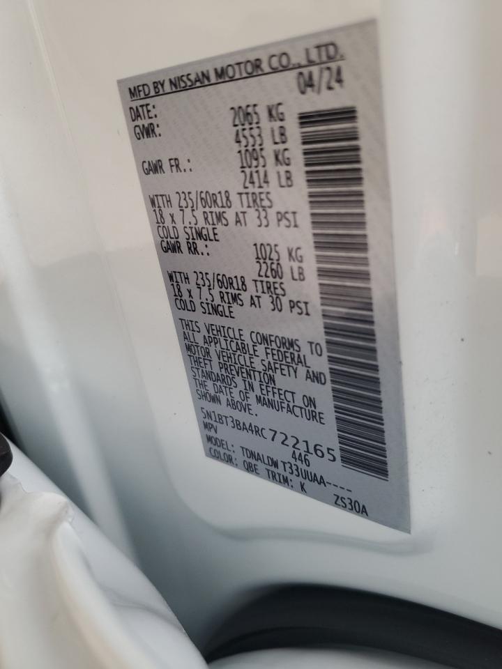 2024 NISSAN ROGUE SV VIN:5N1BT3BA4RC722165