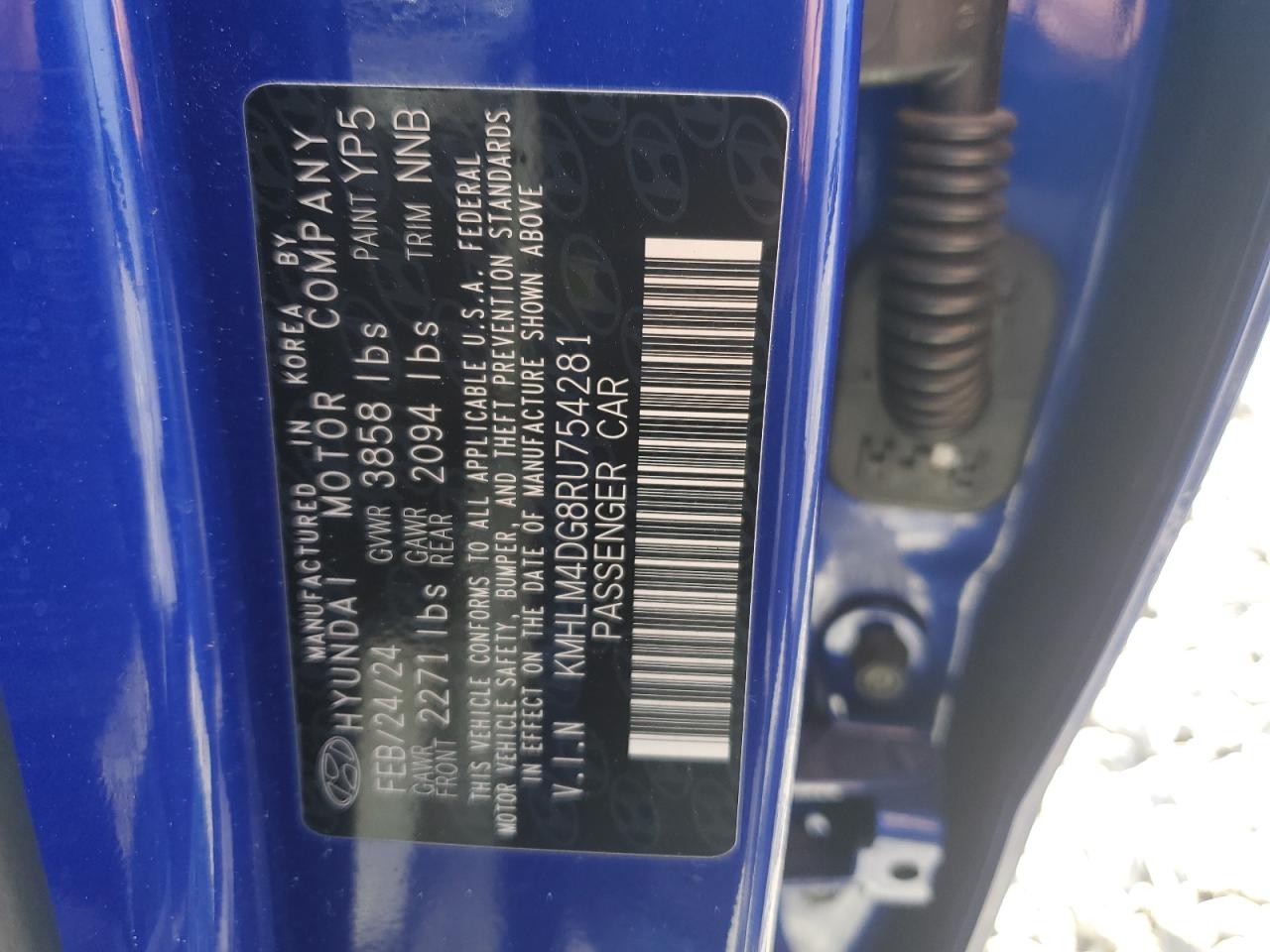 2024 HYUNDAI ELANTRA SEL VIN:KMHLM4DG8RU754281