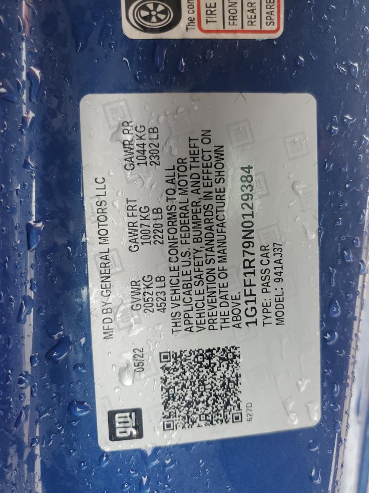 2022 CHEVROLET CAMARO LT1 VIN:1G1FF1R79N0129384