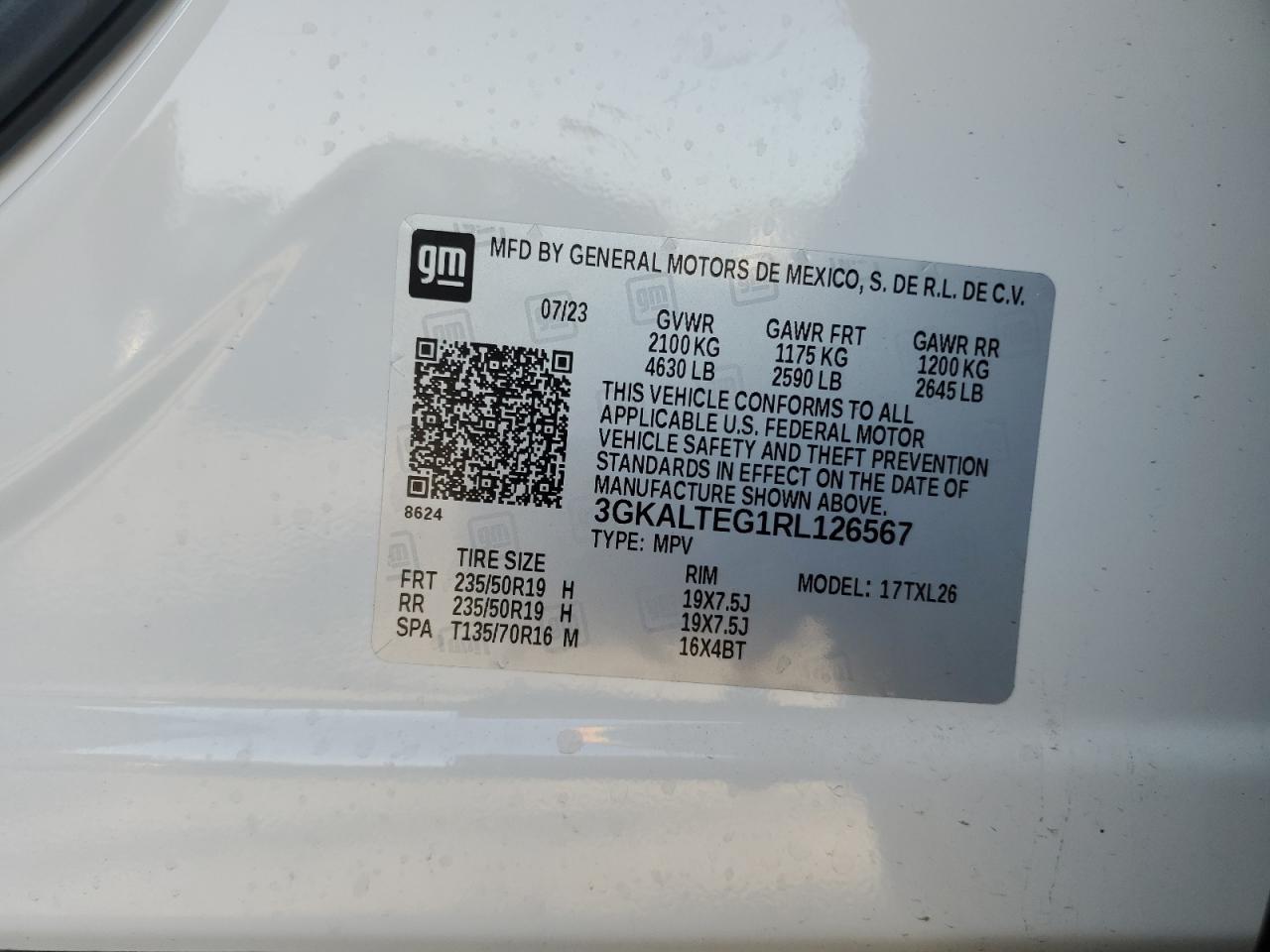 2024 GMC TERRAIN SLE VIN:3GKALTEG1RL126567