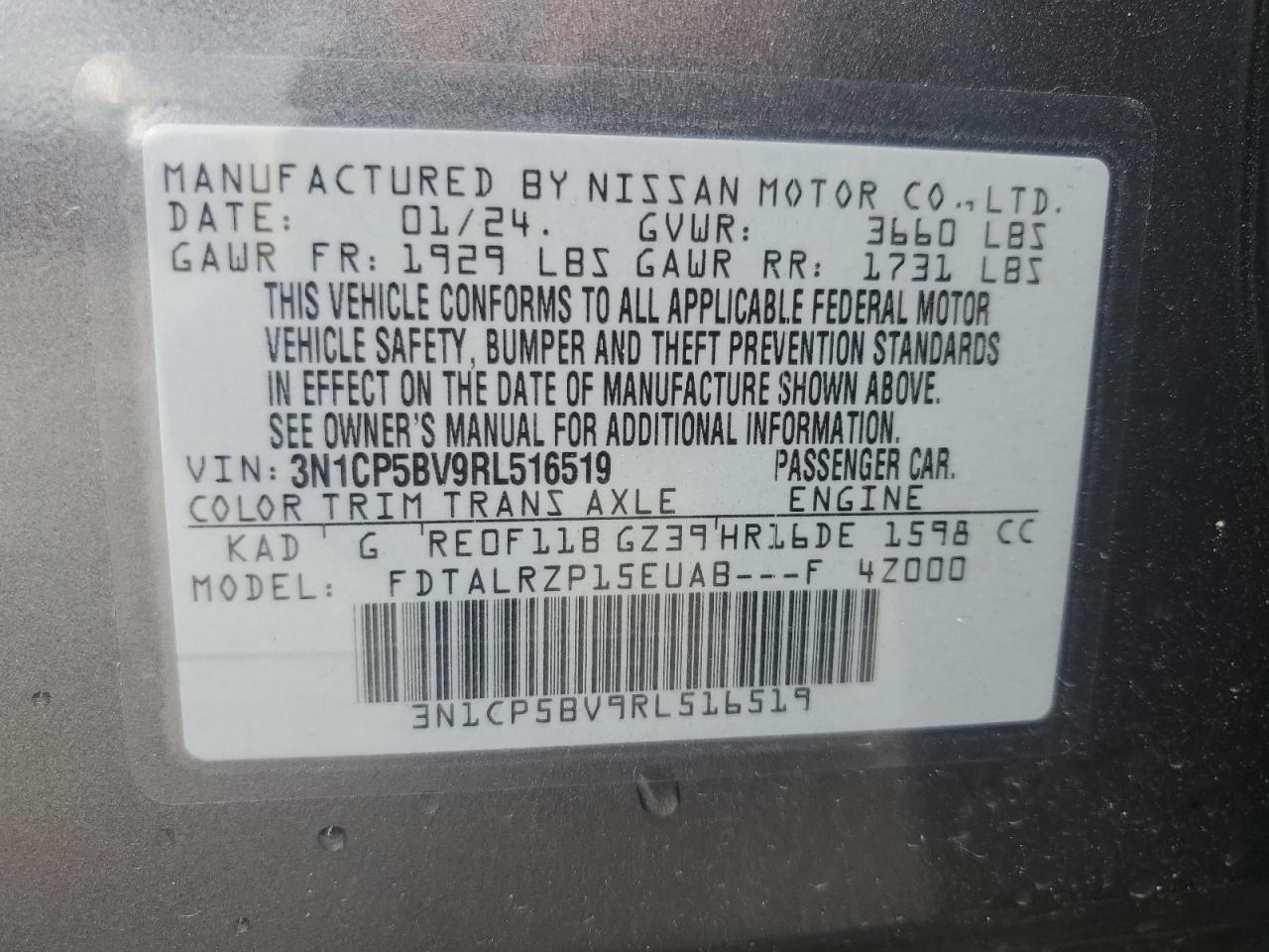 2024 NISSAN KICKS S VIN:3N1CP5BV9RL516519