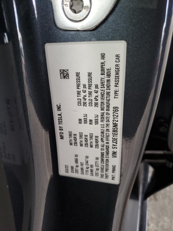 2022 TESLA MODEL 3  VIN:5YJ3E1EB5NF212769