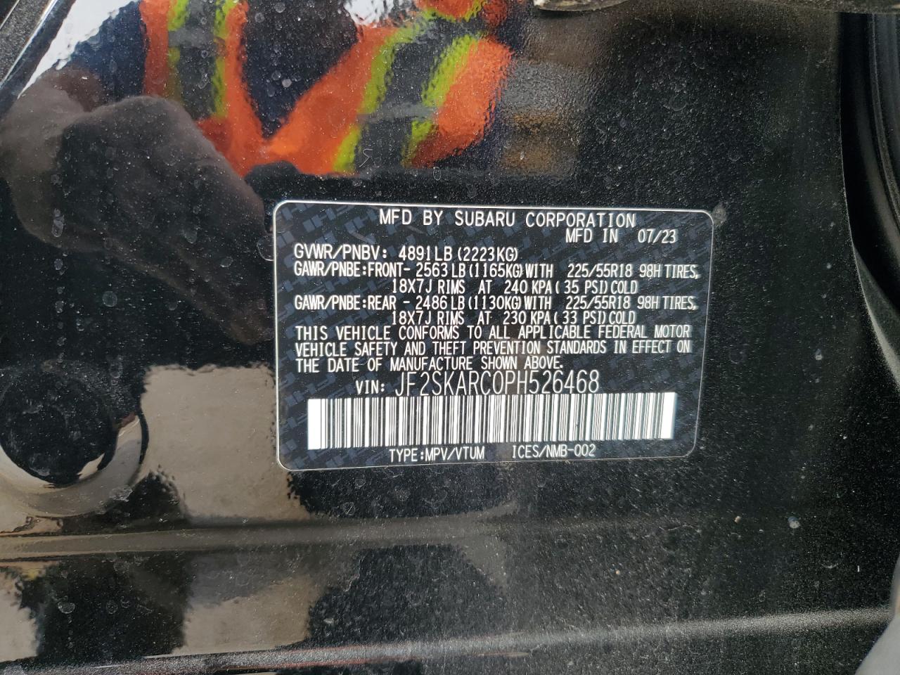 2023 SUBARU FORESTER TOURING VIN:JF2SKARC0PH526468
