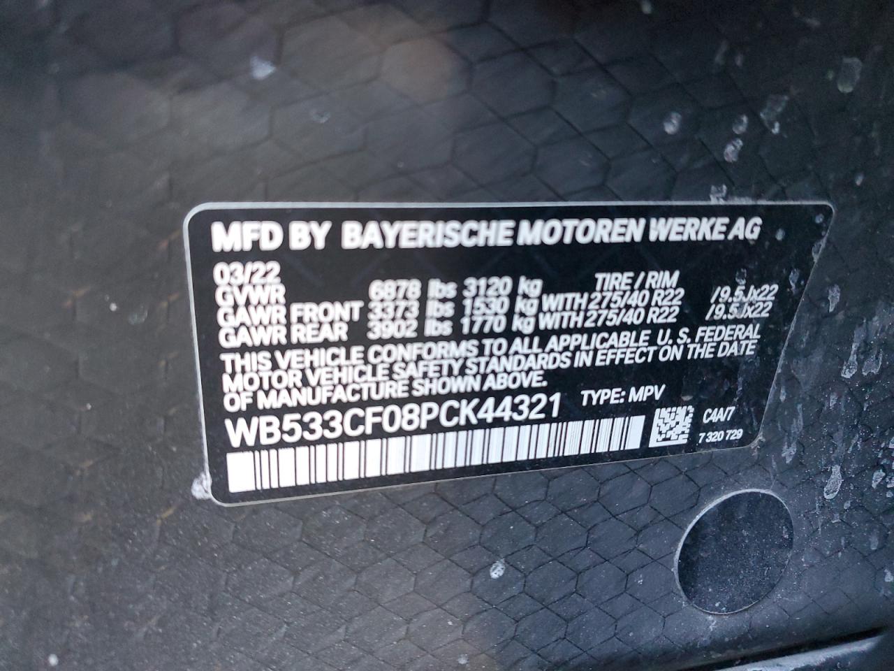 2023 BMW IX M60 VIN:WB533CF08PCK44321