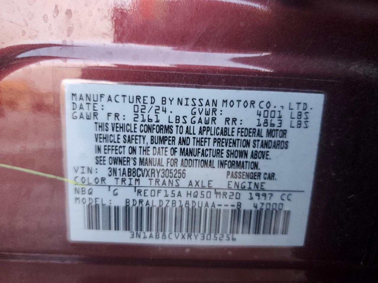 2024 NISSAN SENTRA SV VIN:3N1AB8CVXRY305256