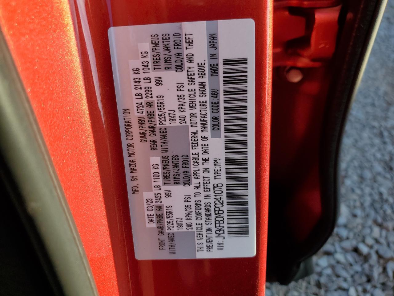 2023 MAZDA CX-5 PREMIUM VIN:JM3KFBDM6P0241076