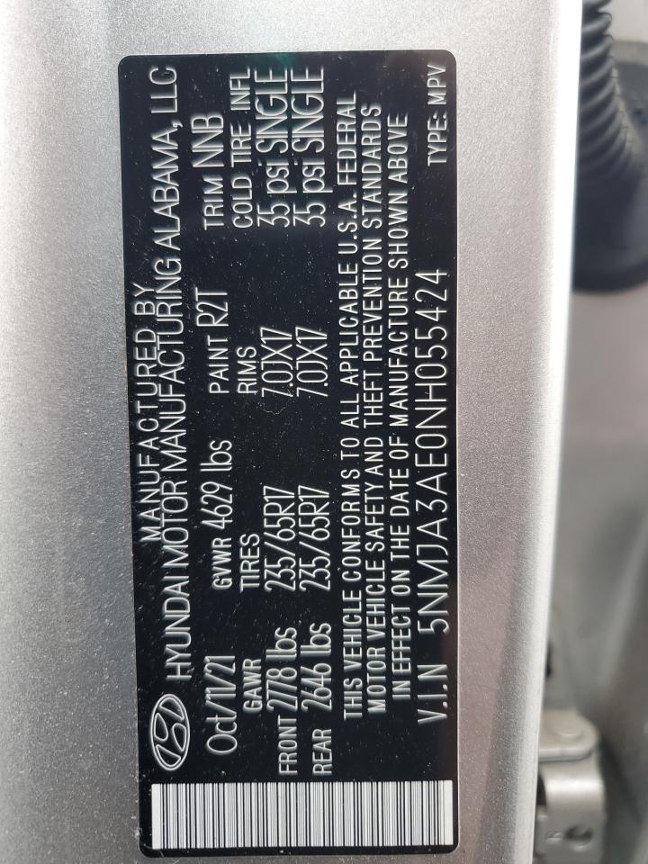 2022 HYUNDAI TUCSON SE VIN:5NMJA3AE0NH055424