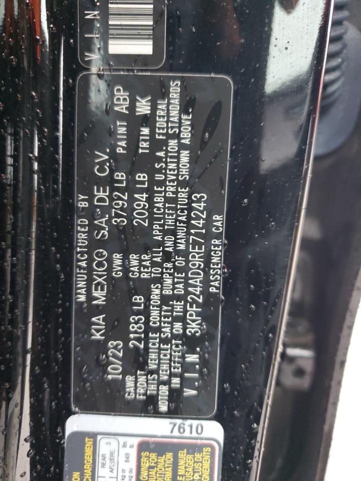 2024 KIA FORTE LX VIN:3KPF24AD9RE714243