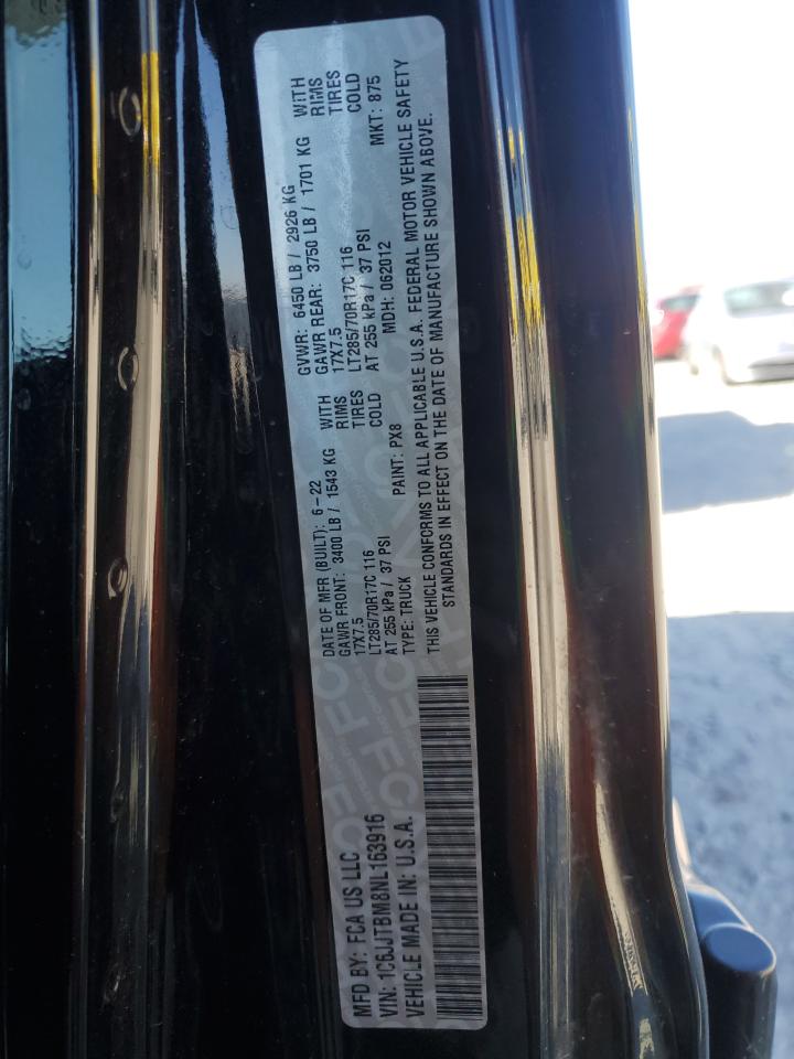 2022 JEEP GLADIATOR RUBICON VIN:1C6JJTBM8NL163916