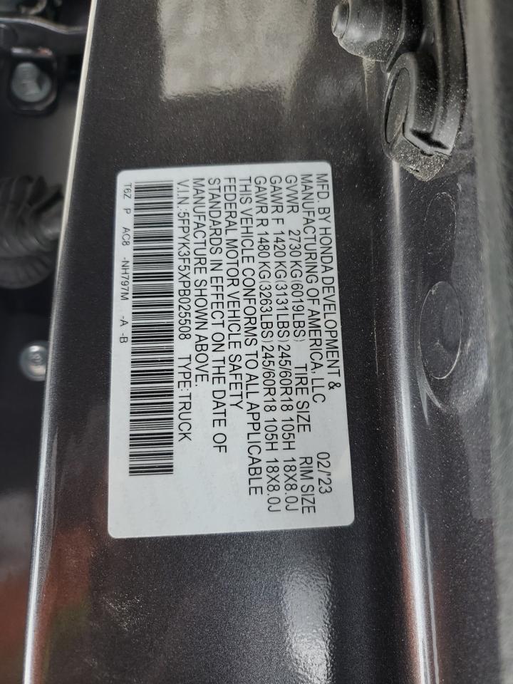 2023 HONDA RIDGELINE RTL VIN:5FPYK3F5XPB025508