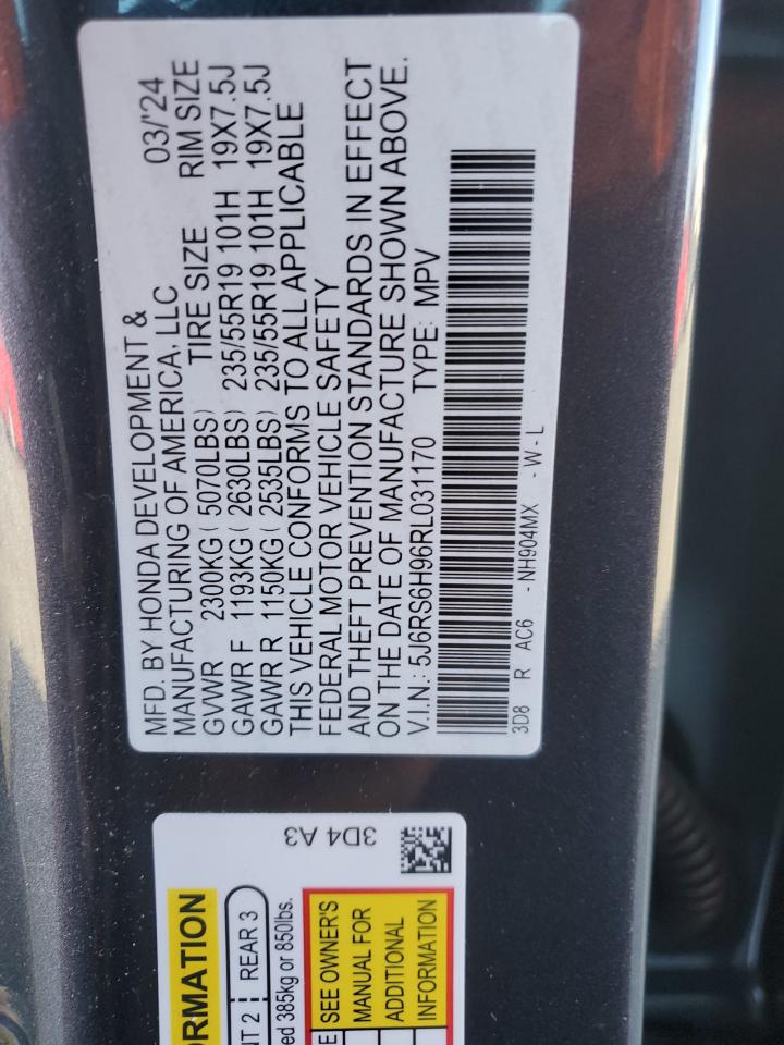 2024 HONDA CR-V SPORT TOURING VIN:5J6RS6H96RL031170