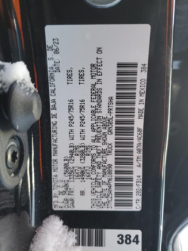 2023 TOYOTA TACOMA DOUBLE CAB VIN:3TMCZ5AN4PM610890