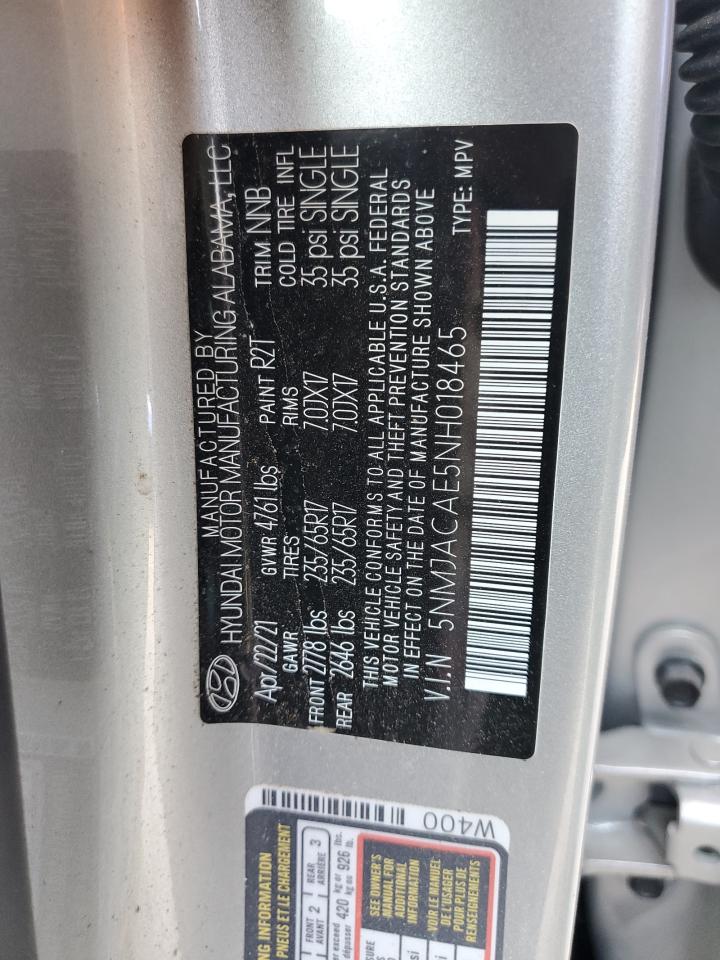 2022 HYUNDAI TUCSON SE VIN:5NMJACAE5NH018465