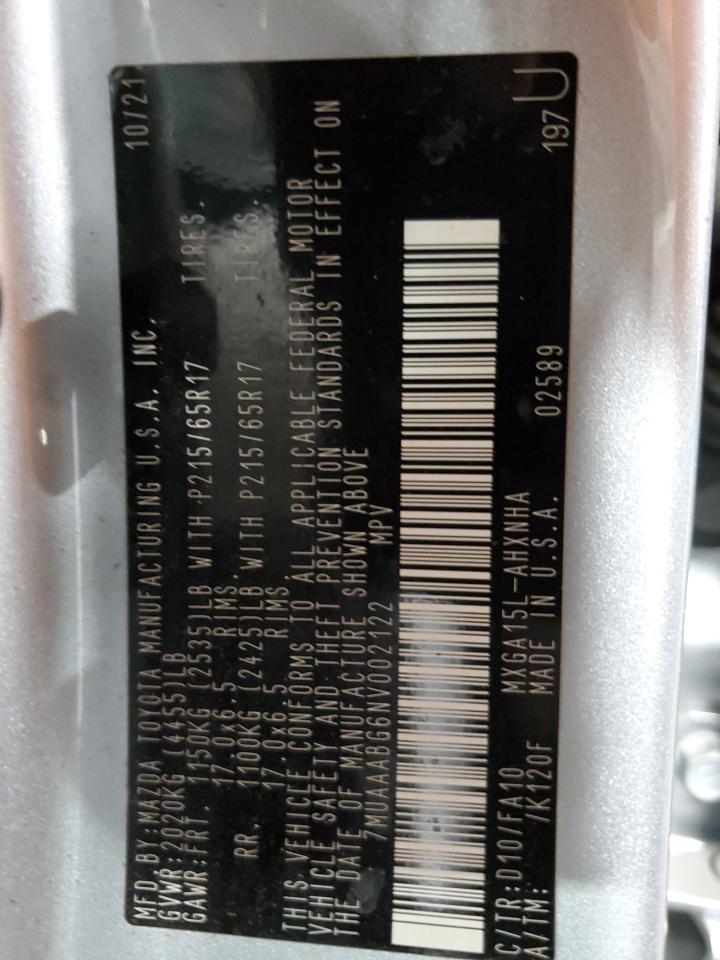 2022 TOYOTA COROLLA CROSS L VIN:7MUAAABG6NV002122