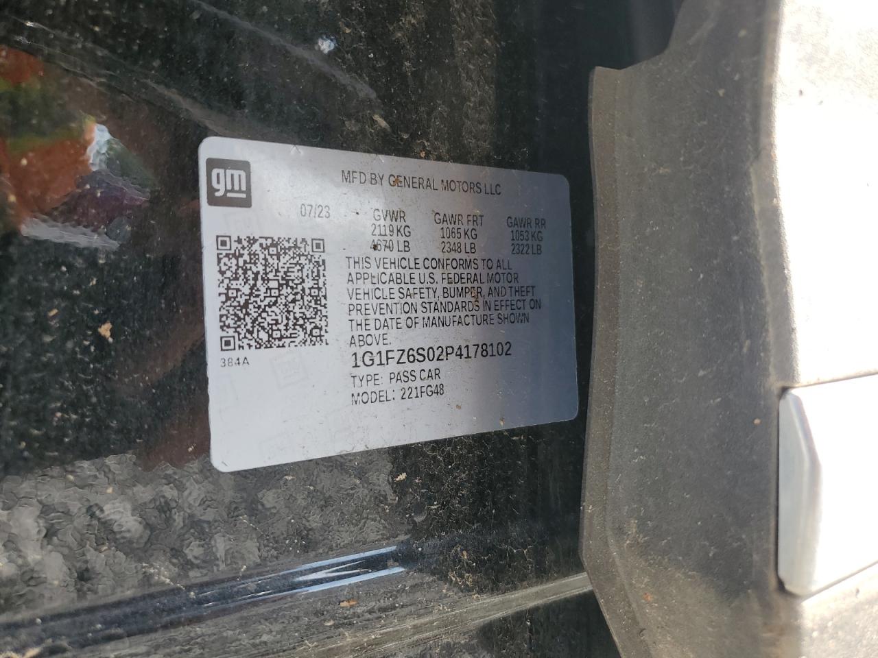 2023 CHEVROLET BOLT EUV PREMIER VIN:1G1FZ6S02P4178102