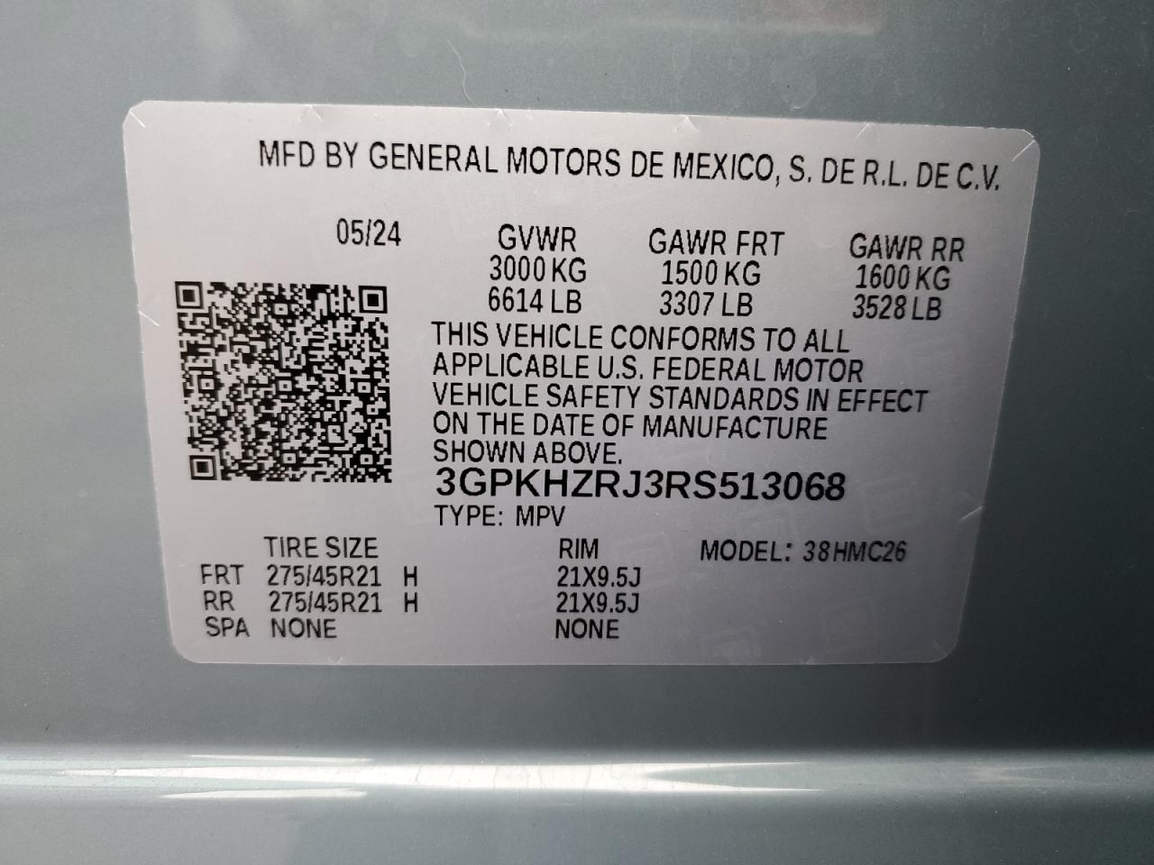 2024 HONDA PROLOGUE ELITE VIN:3GPKHZRJ3RS513068