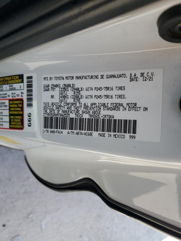 2022 TOYOTA TACOMA ACCESS CAB VIN:3TYRX5GNXNT042525