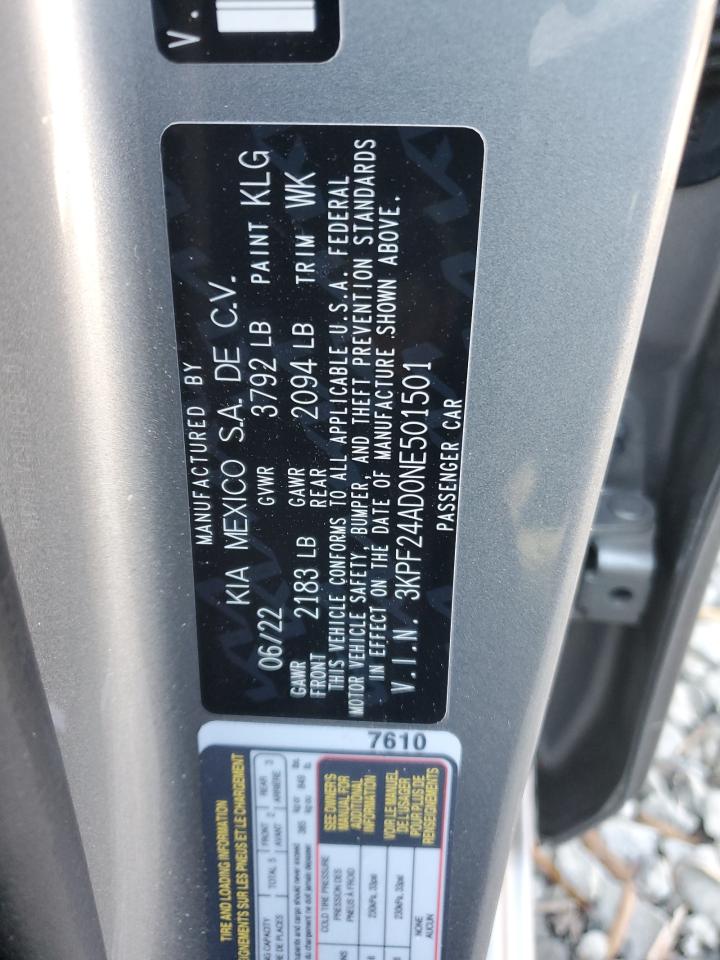 2022 KIA FORTE FE VIN:3KPF24AD0NE501501