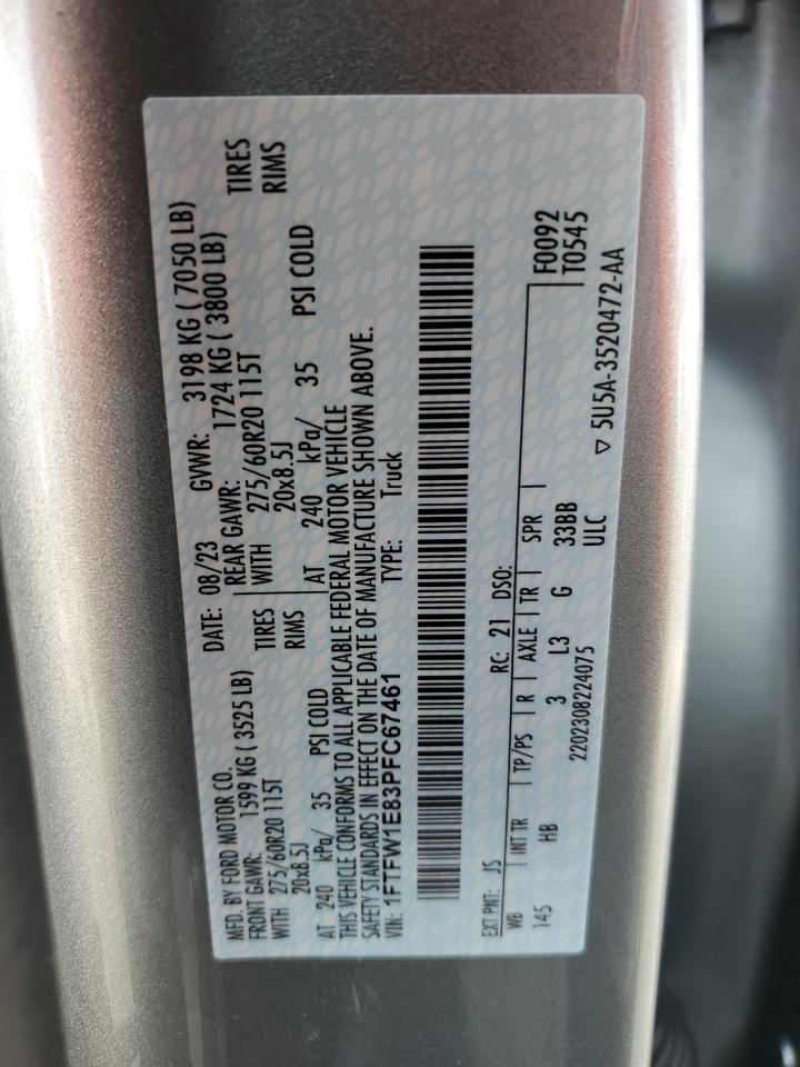 2023 FORD F150 SUPERCREW VIN:1FTFW1E83PFC67461