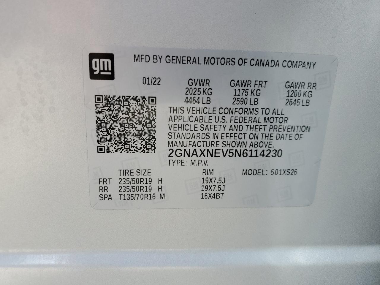 2022 CHEVROLET EQUINOX PREMIER VIN:2GNAXNEV5N6114230