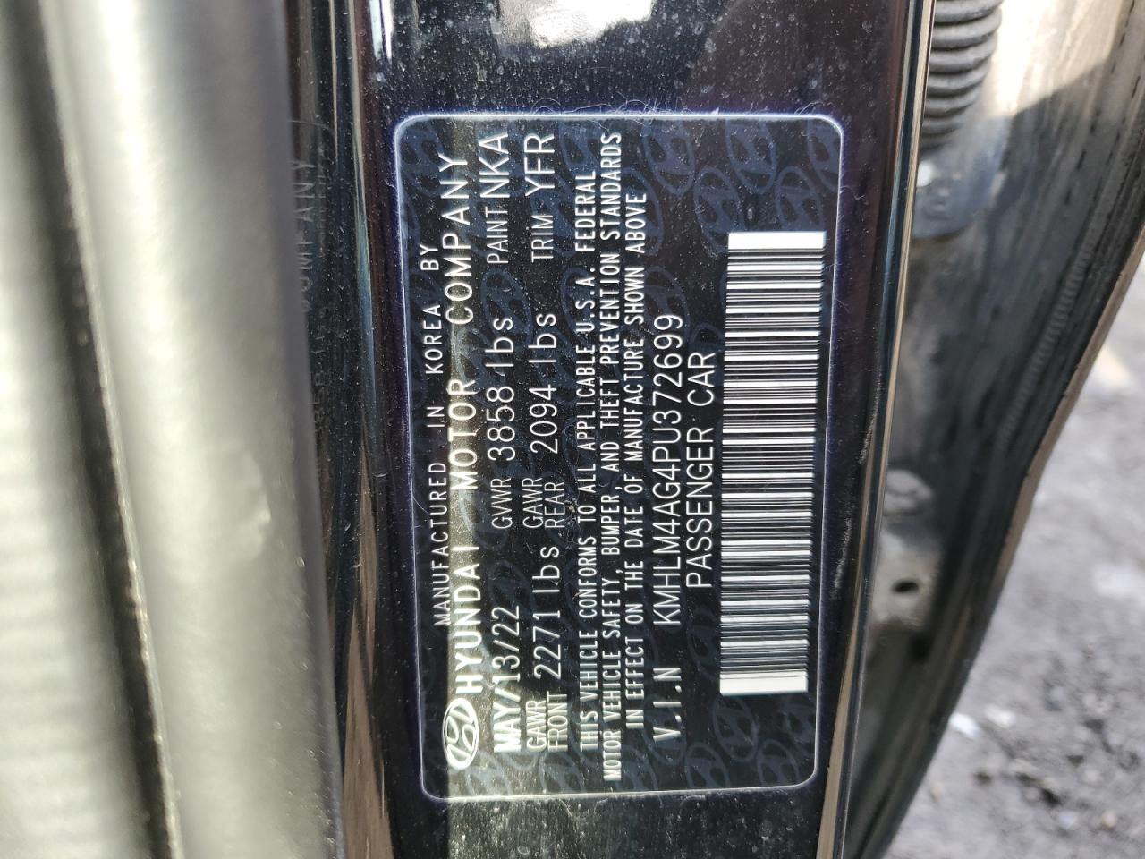 2023 HYUNDAI ELANTRA SEL VIN:KMHLM4AG4PU372699