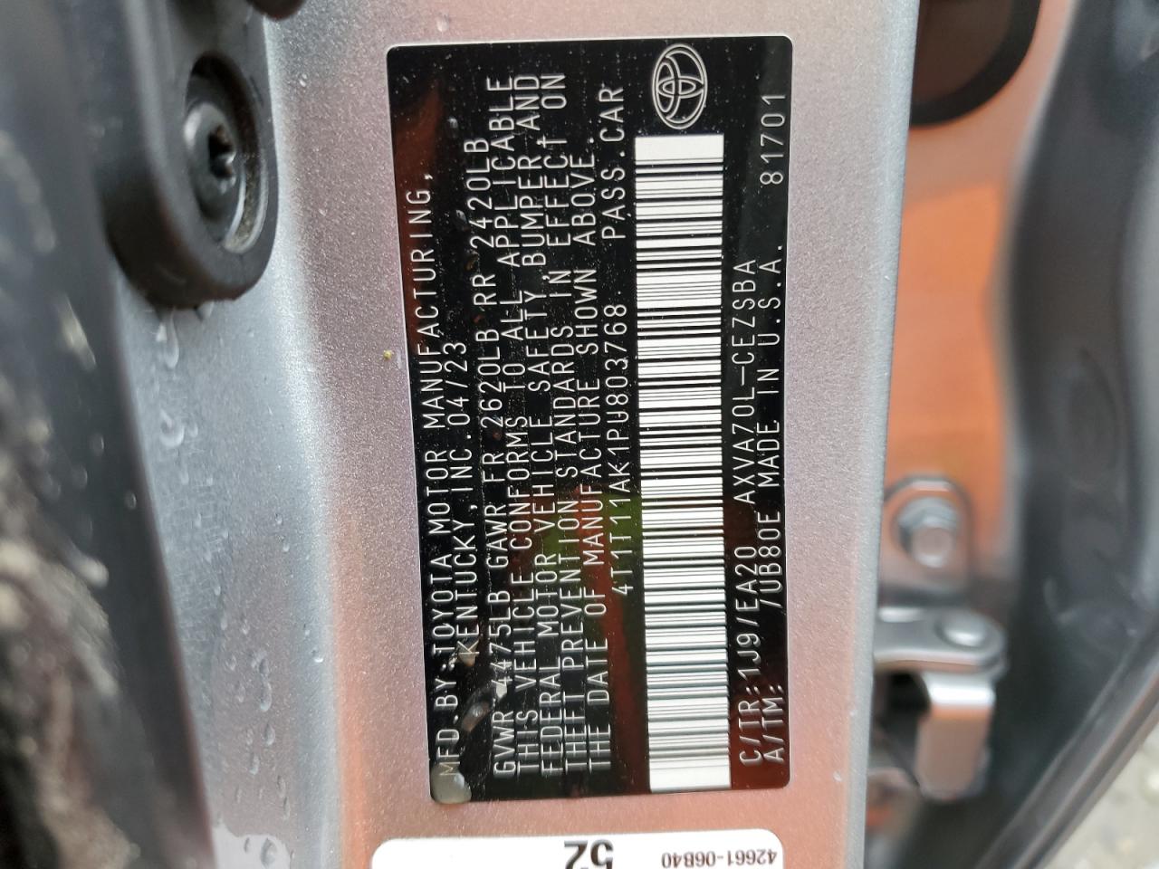 2023 TOYOTA CAMRY SE NIGHT SHADE VIN:4T1T11AK1PU803768