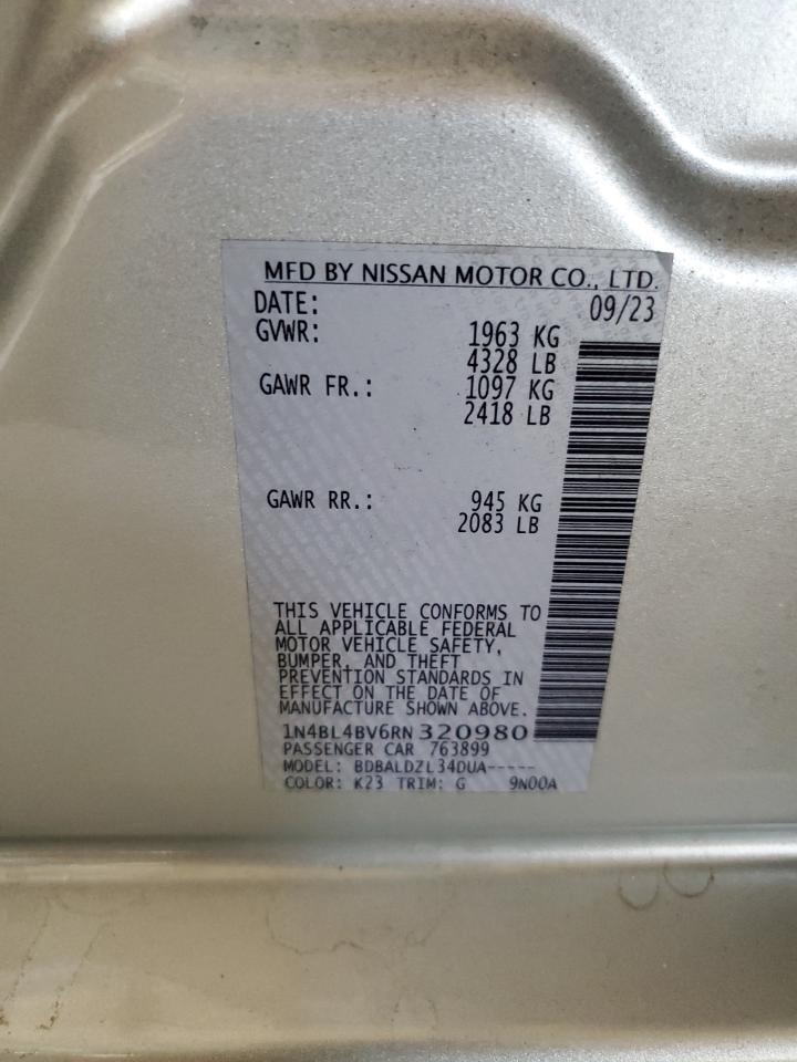 2024 NISSAN ALTIMA S VIN:1N4BL4BV6RN320980