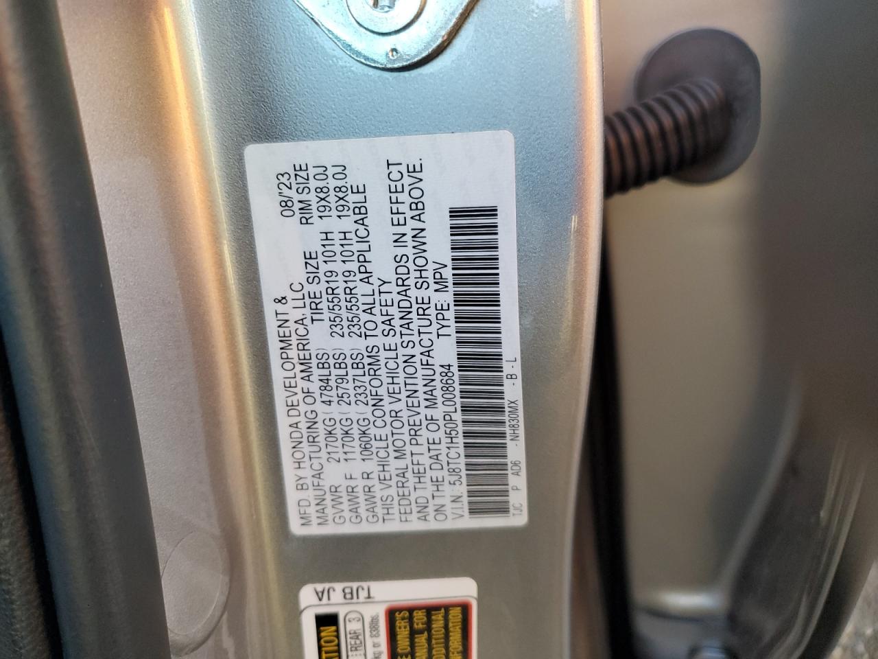 2023 ACURA RDX TECHNOLOGY VIN:5J8TC1H50PL008684