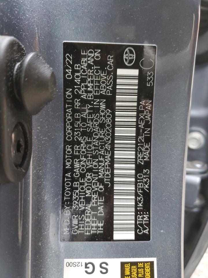 2022 TOYOTA COROLLA LE VIN:JTDEPMAE4N3020809