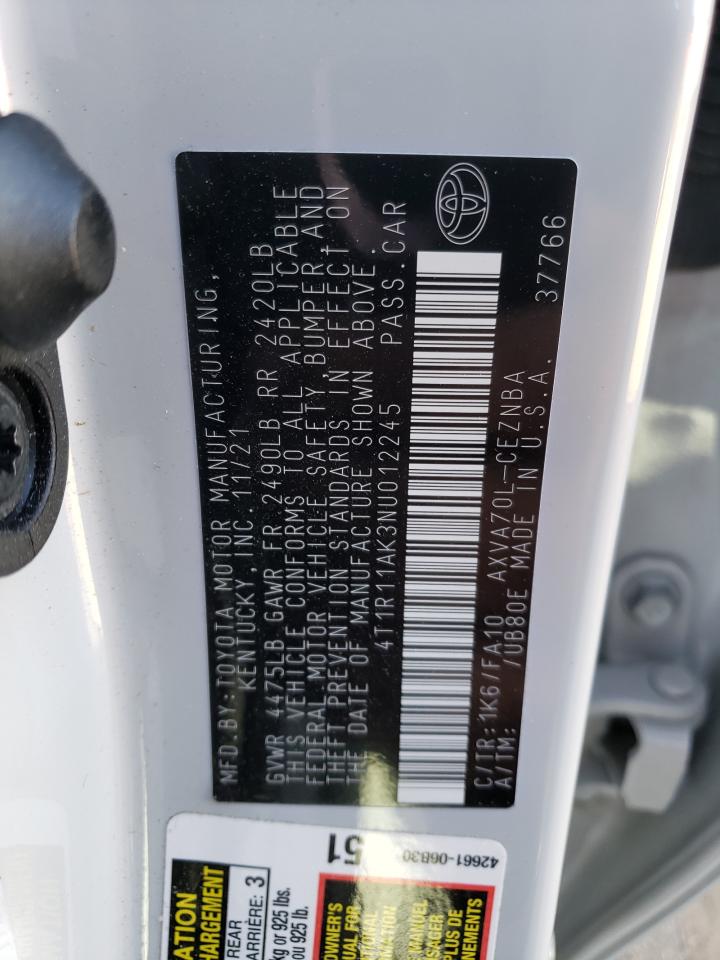 2022 TOYOTA CAMRY LE VIN:4T1R11AK3NU012245