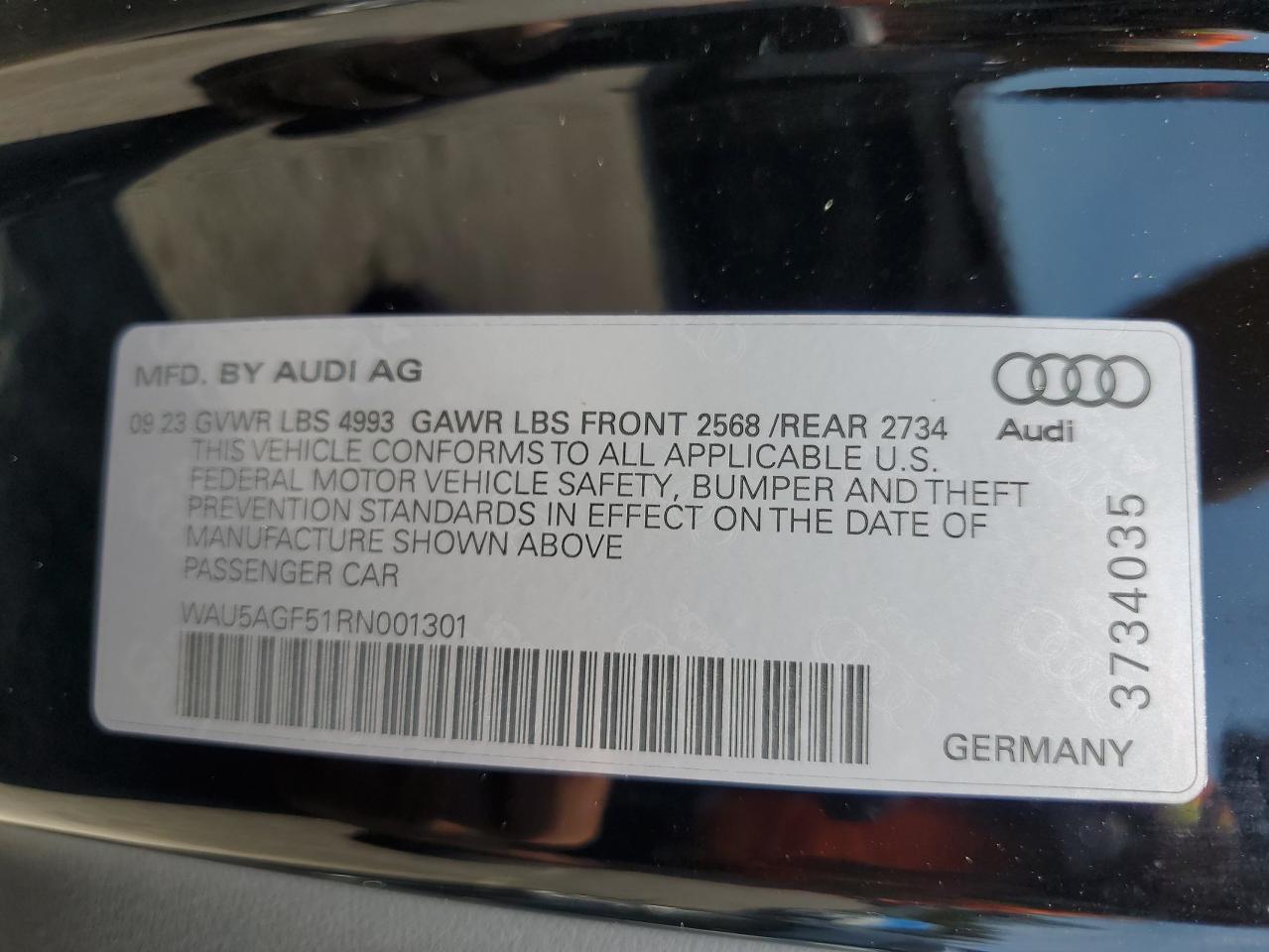 2024 AUDI A5 PRESTIGE 45 VIN:WAU5AGF51RN001301