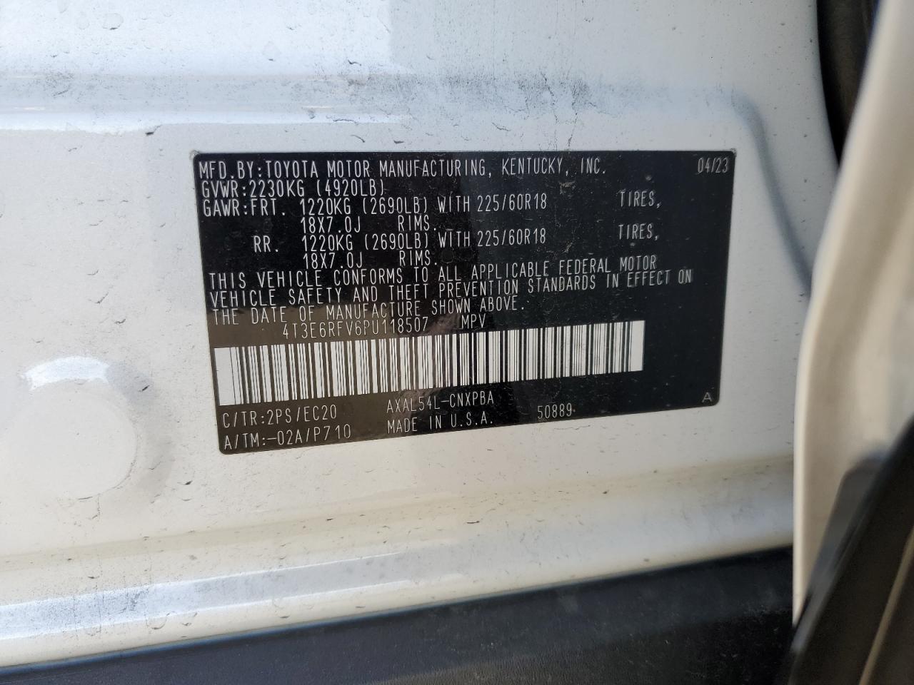 2023 TOYOTA RAV4 XSE VIN:4T3E6RFV6PU118507