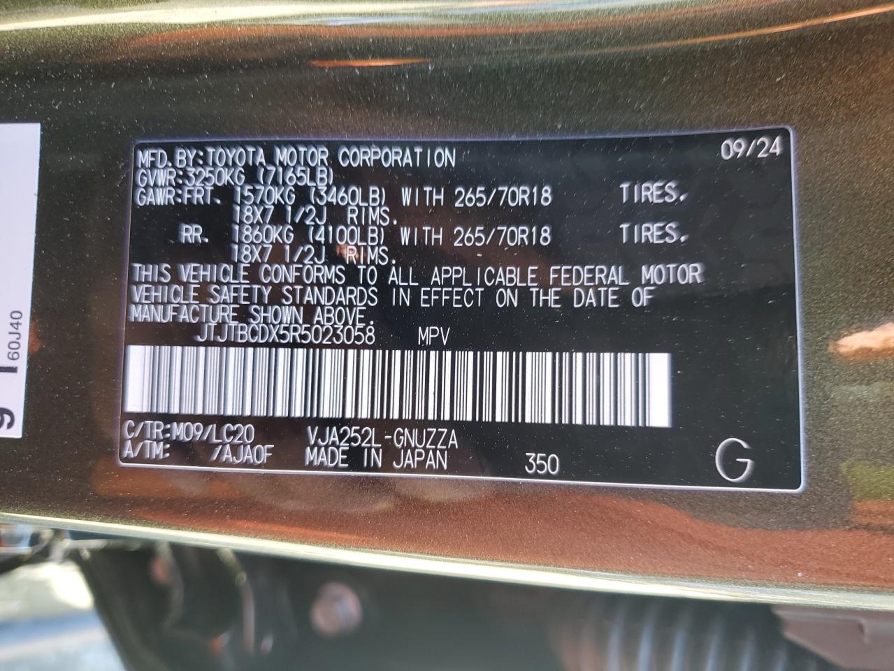 2024 LEXUS GX 550 PREMIUM/PREMIUM+ VIN:JTJTBCDX5R5023058