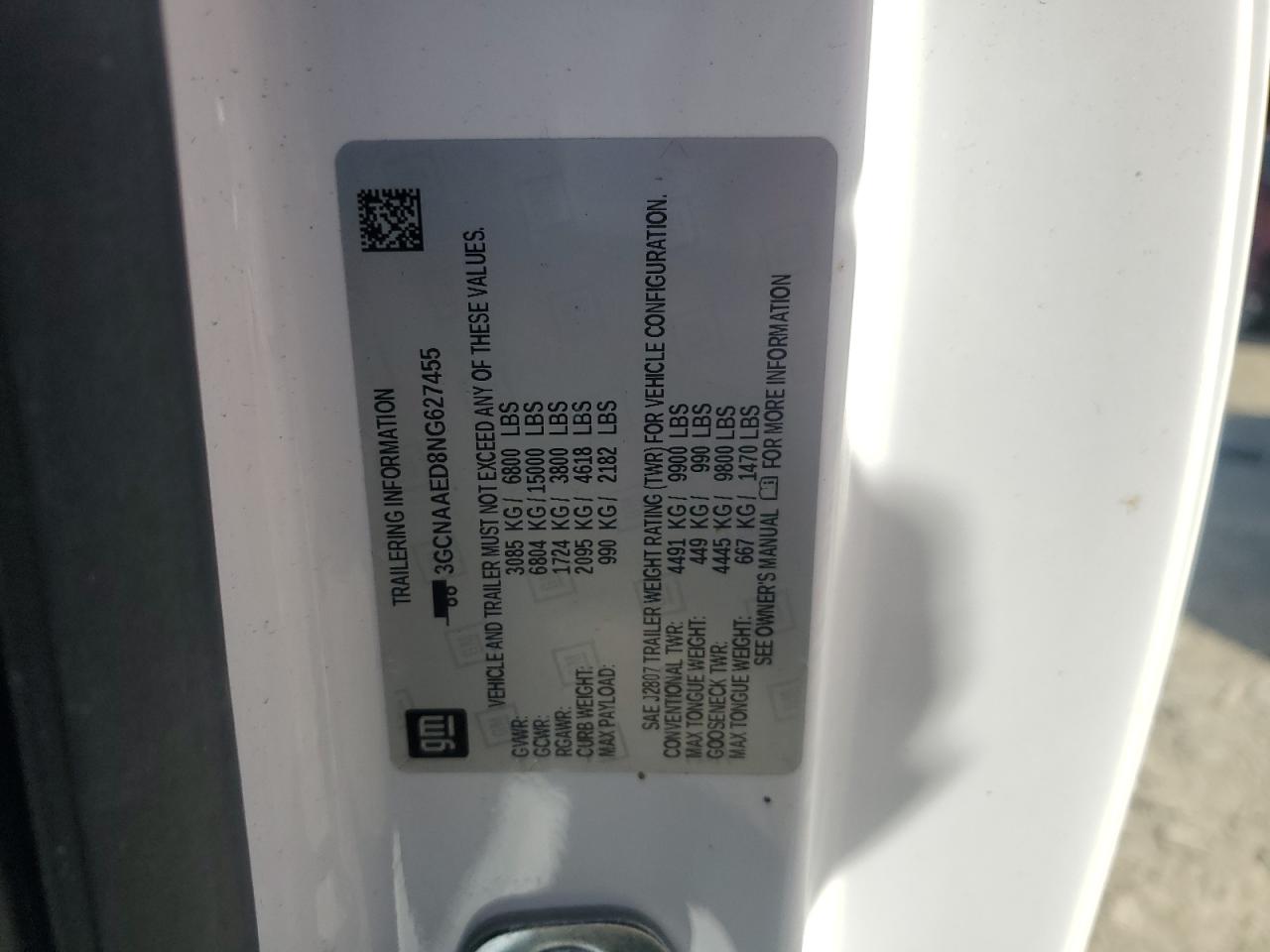 2022 CHEVROLET SILVERADO C1500 VIN:3GCNAAED8NG627455