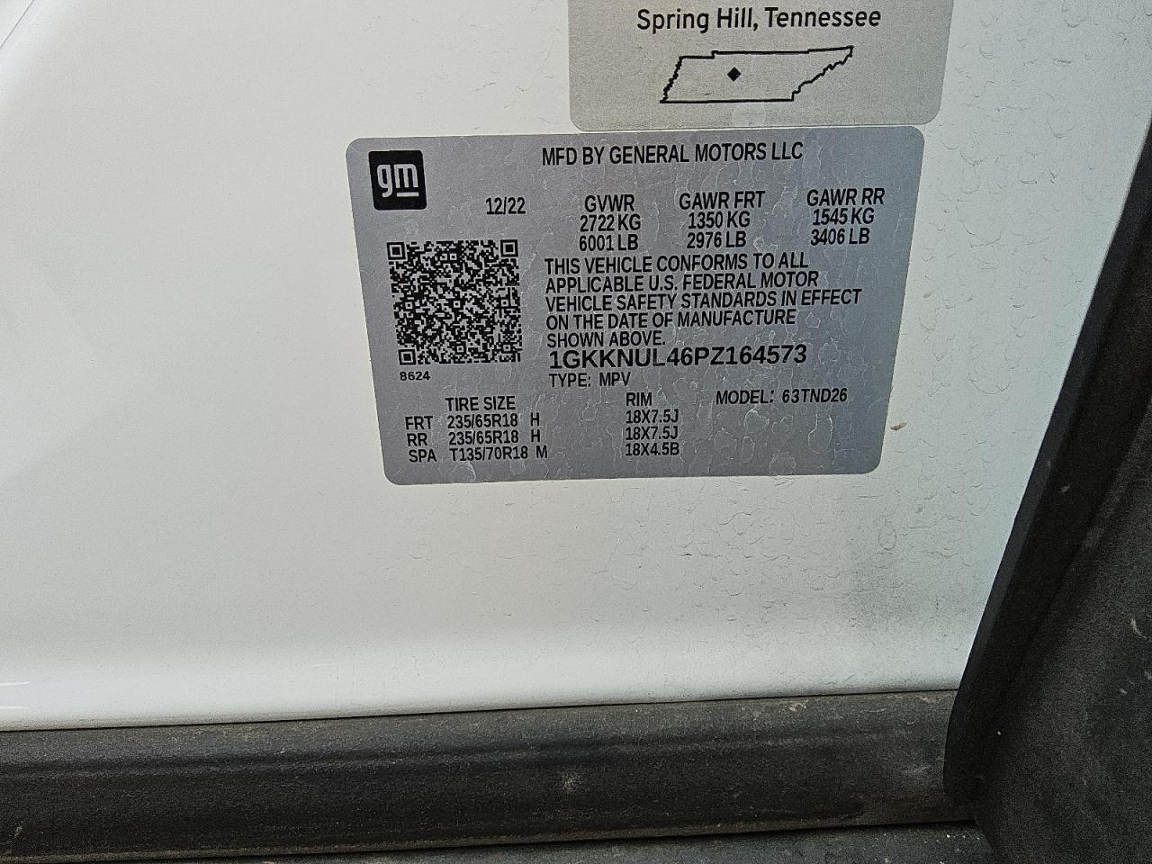 2023 GMC ACADIA SLT VIN:1GKKNUL46PZ164573