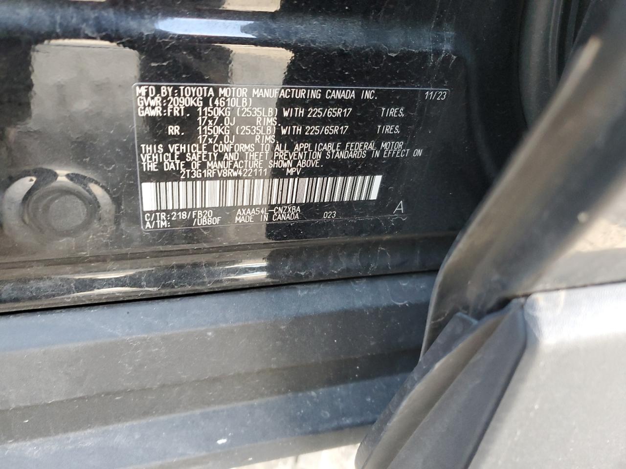 2024 TOYOTA RAV4 LE VIN:2T3G1RFV8RW422111