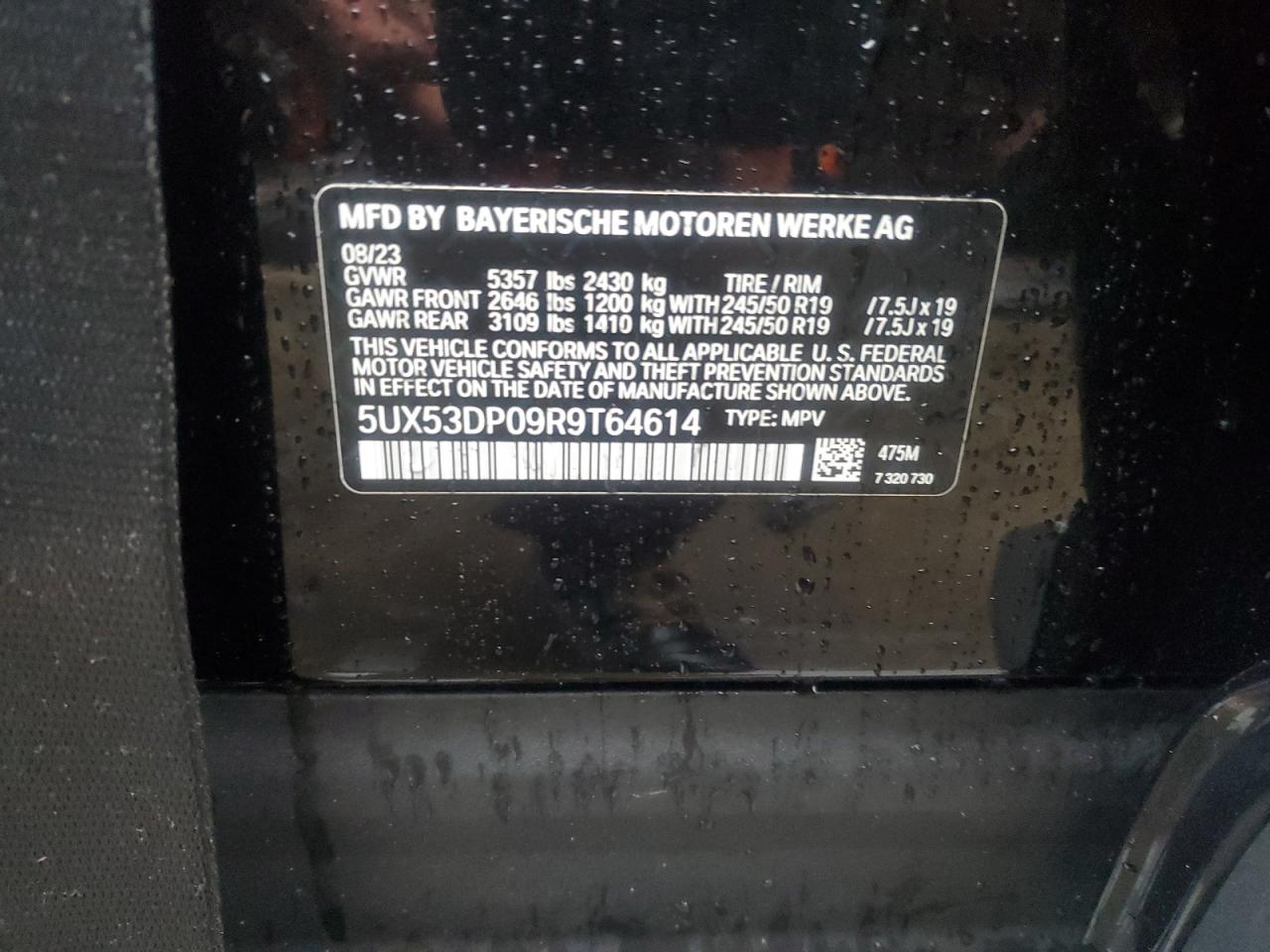 2024 BMW X3 XDRIVE30I VIN:5UX53DP09R9T64614