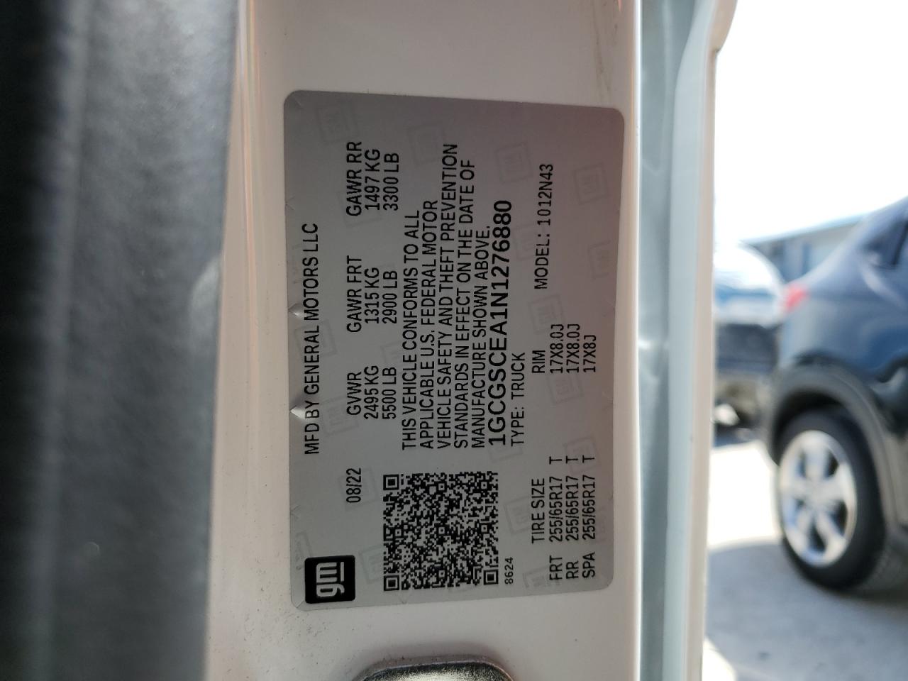 2022 CHEVROLET COLORADO LT VIN:1GCGSCEA1N1276880